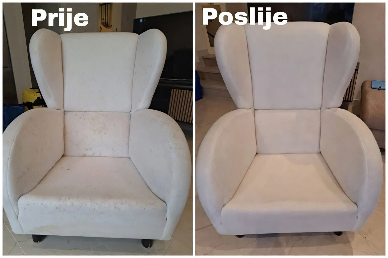 Fotelja prije i nakon dubinskog čišćenja